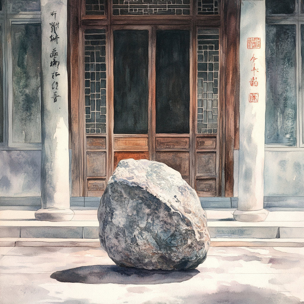 A Watercolor of a Chinese Rock at the Door