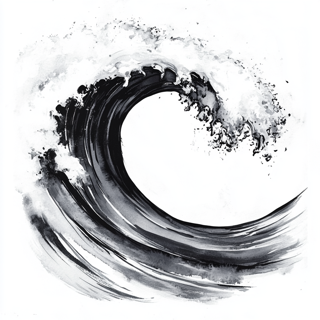 A Wave in Ink Wash: Powerful and Flowing