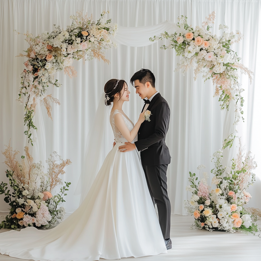 A Wedding with Arch, Flowers, and Minimalist Style