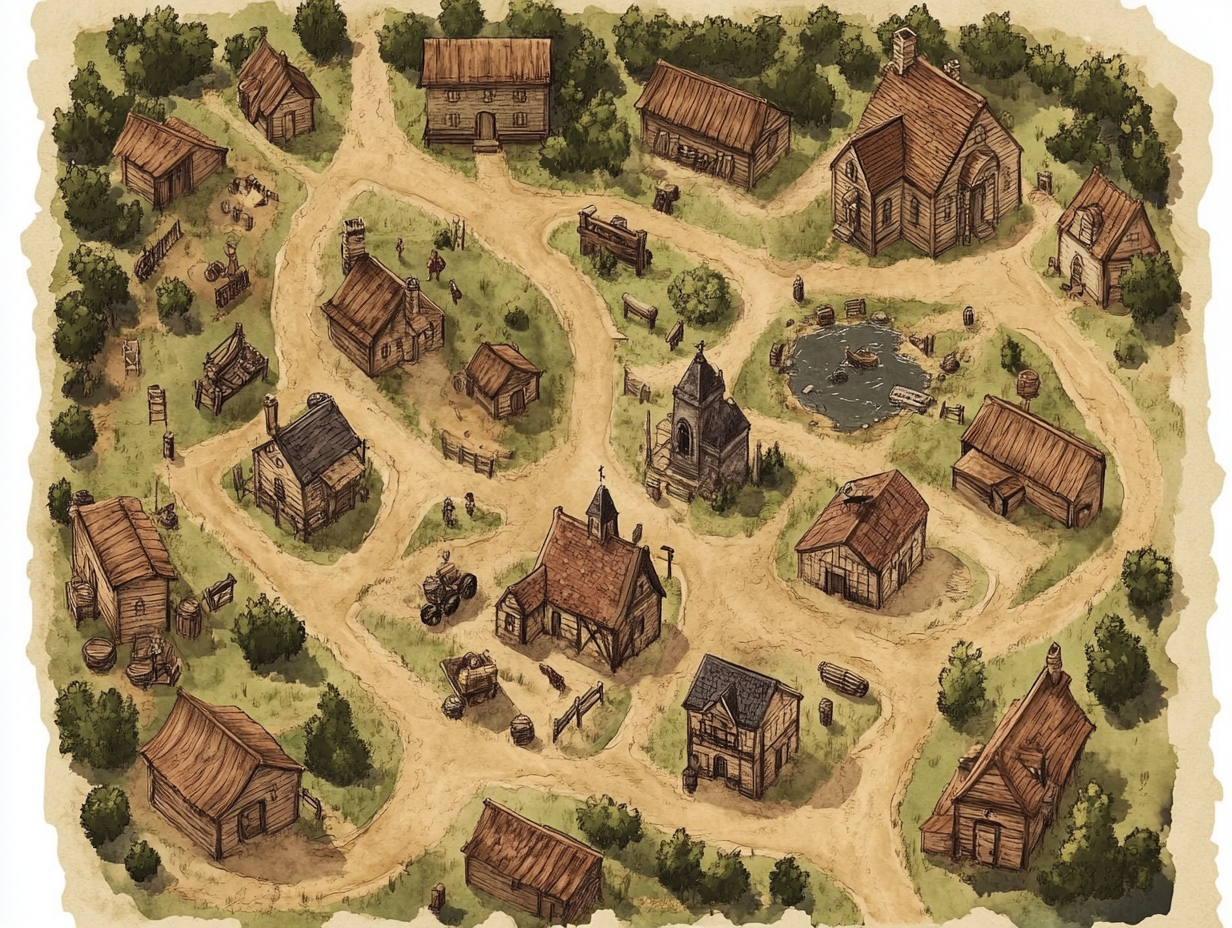 A Western Town Map for Dungeon and Dragons