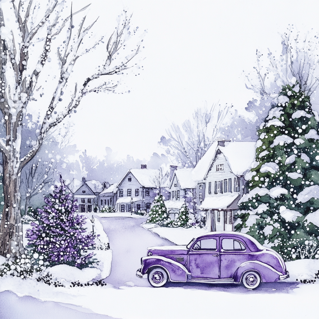 A Whimsical Winter Wonderland with Vintage Car Stationery