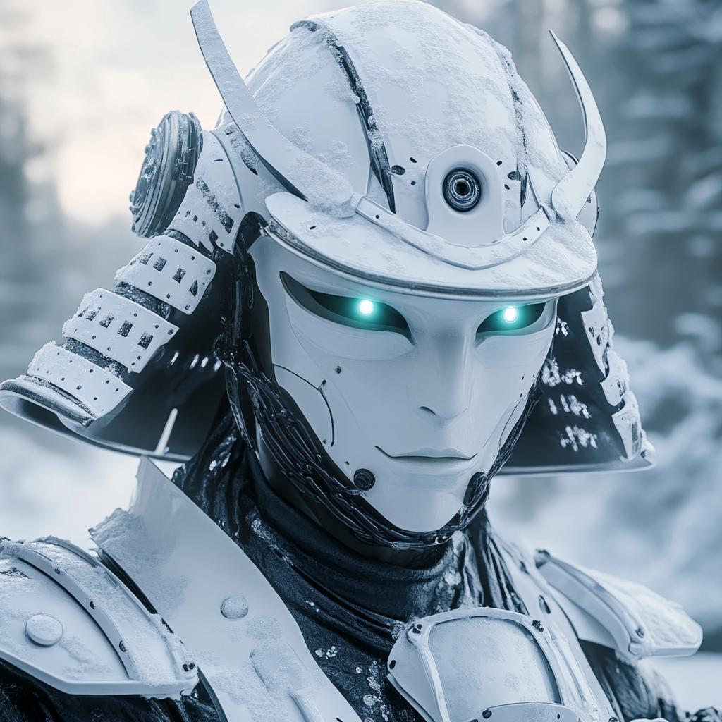 A White Android Samurai Warrior