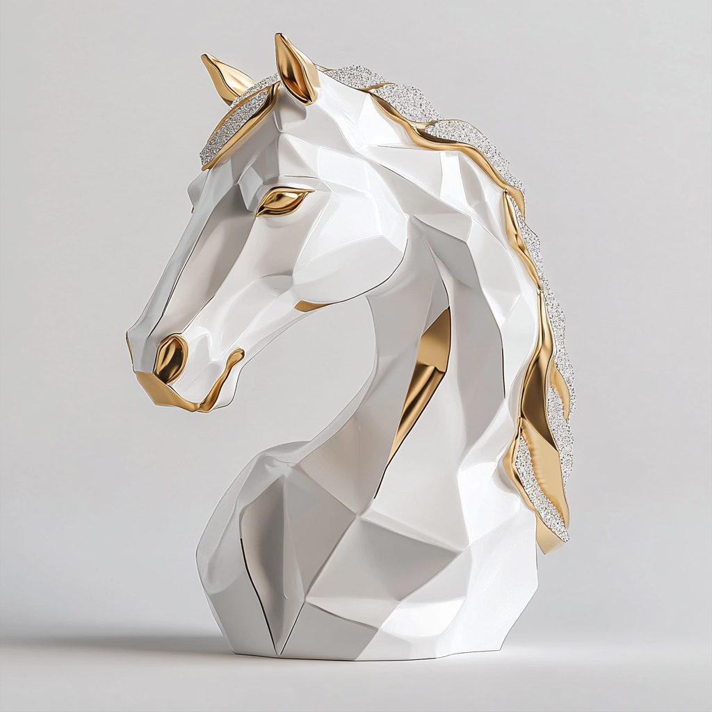 A White Nordic Style Horse Sculpture With Gold