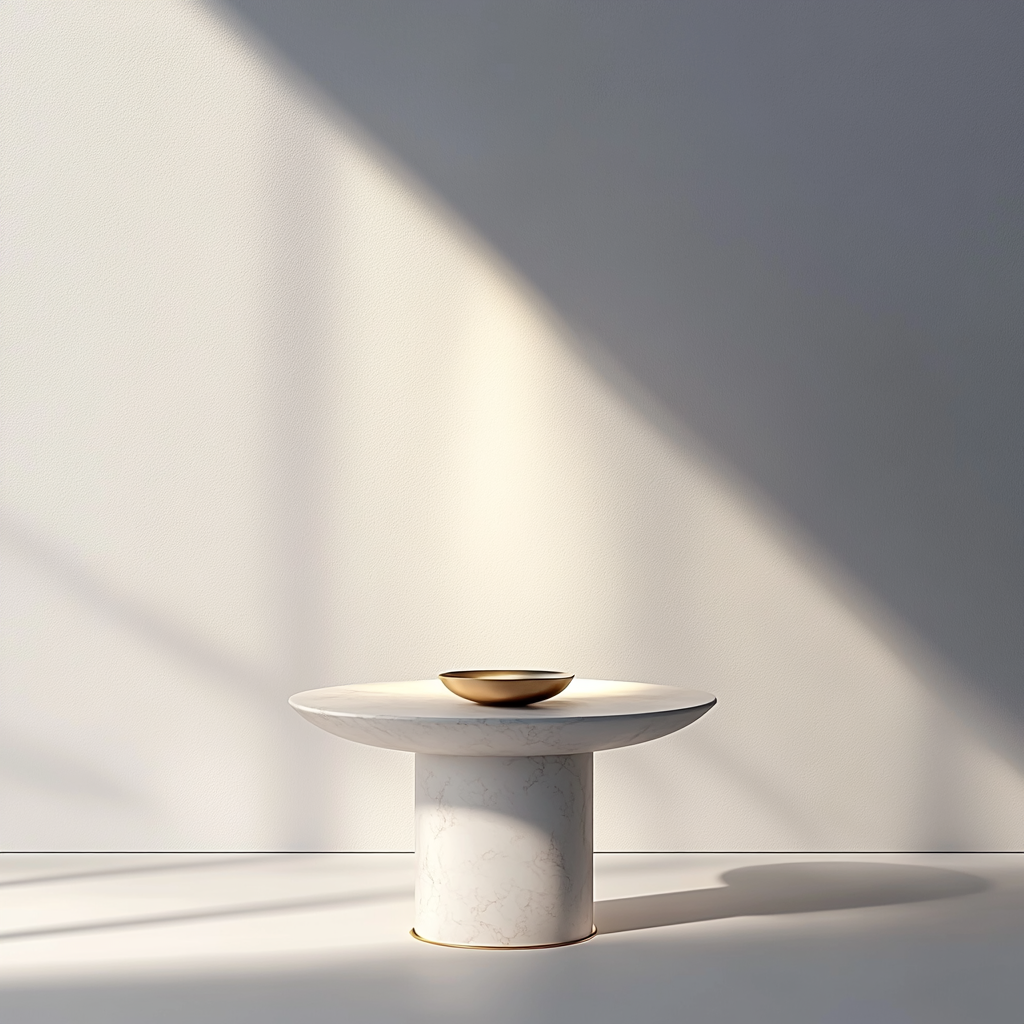 A White Table with Gold Design in Spotlight