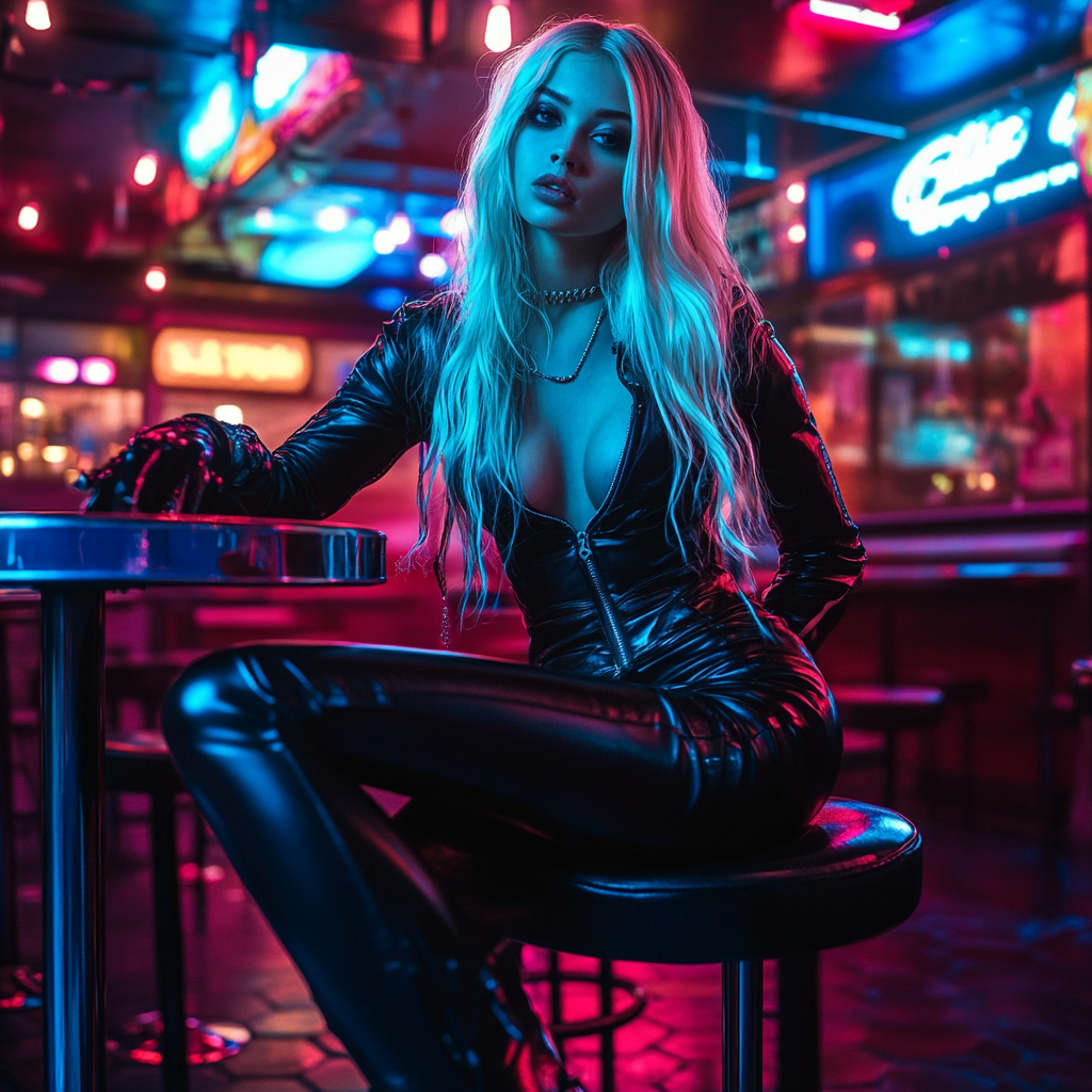 A Wild Rock Star Waitress in Neon Cafe