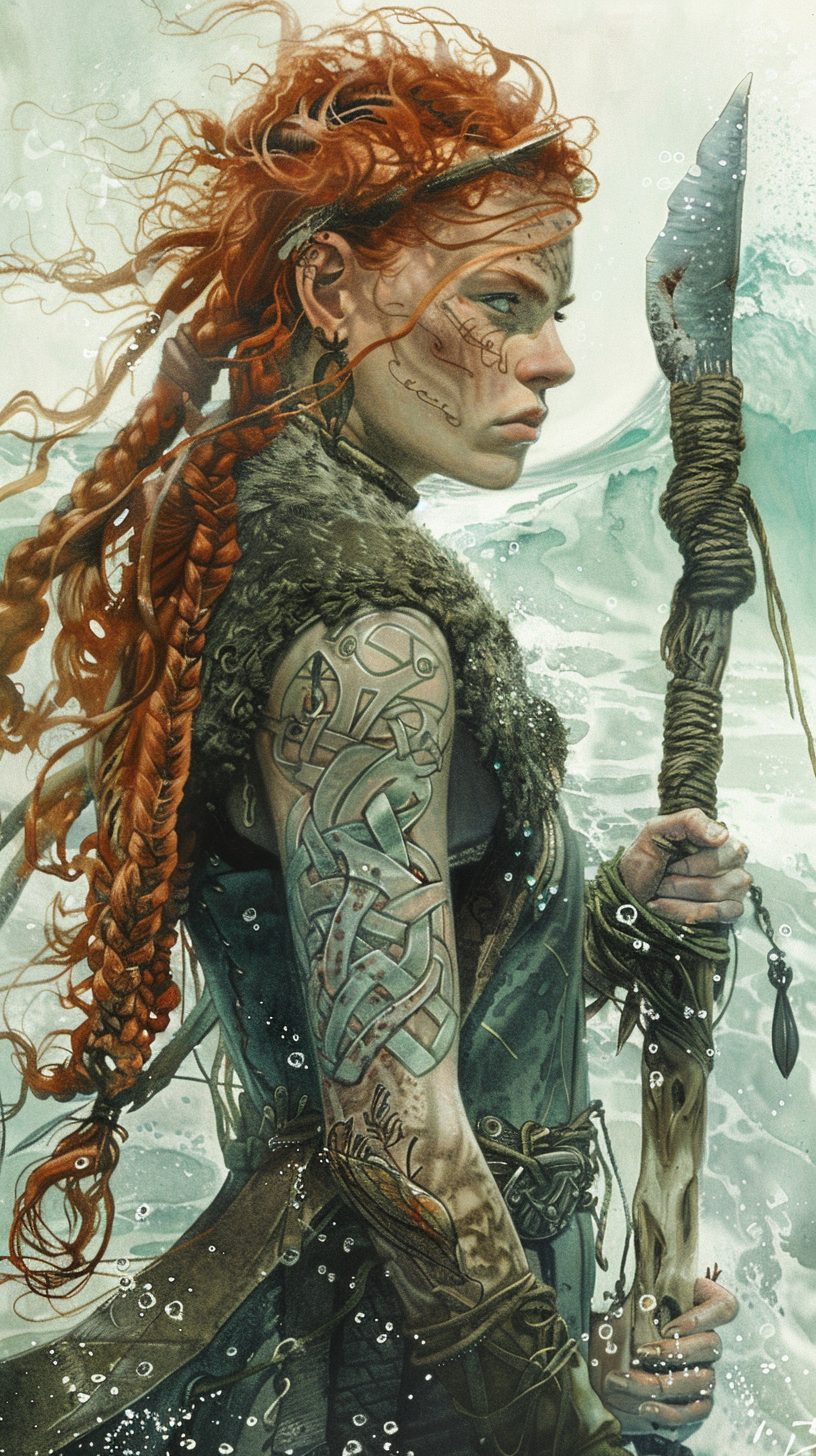 A Wise Red-Haired Viking Woman by the Sea