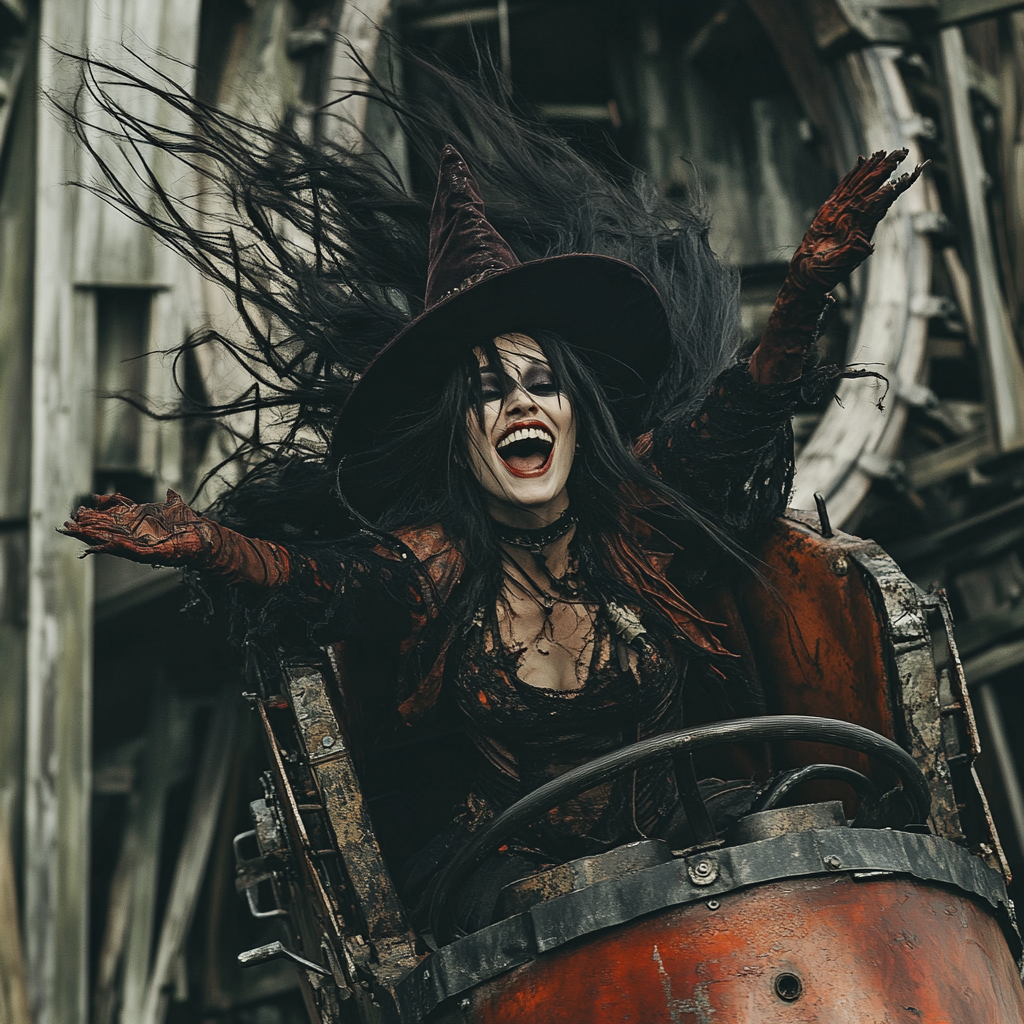 A Witch Laughs On Roller Coaster Ride.