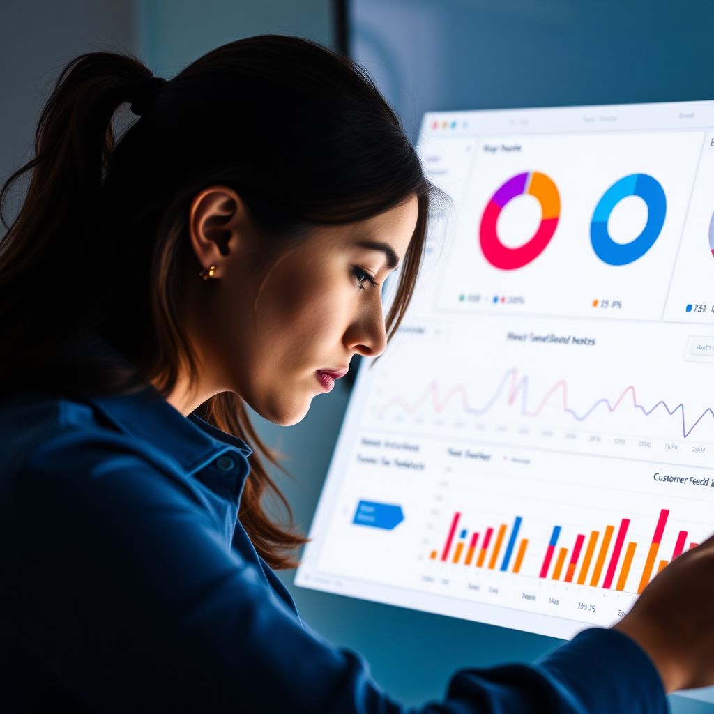 A Woman Analyzing Data Charts with Customer Feedback