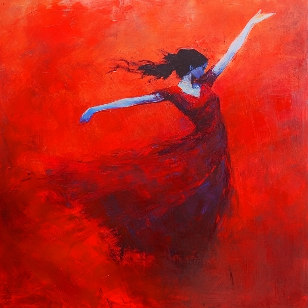 A Woman Dancing with Emotion in Colorful Painting