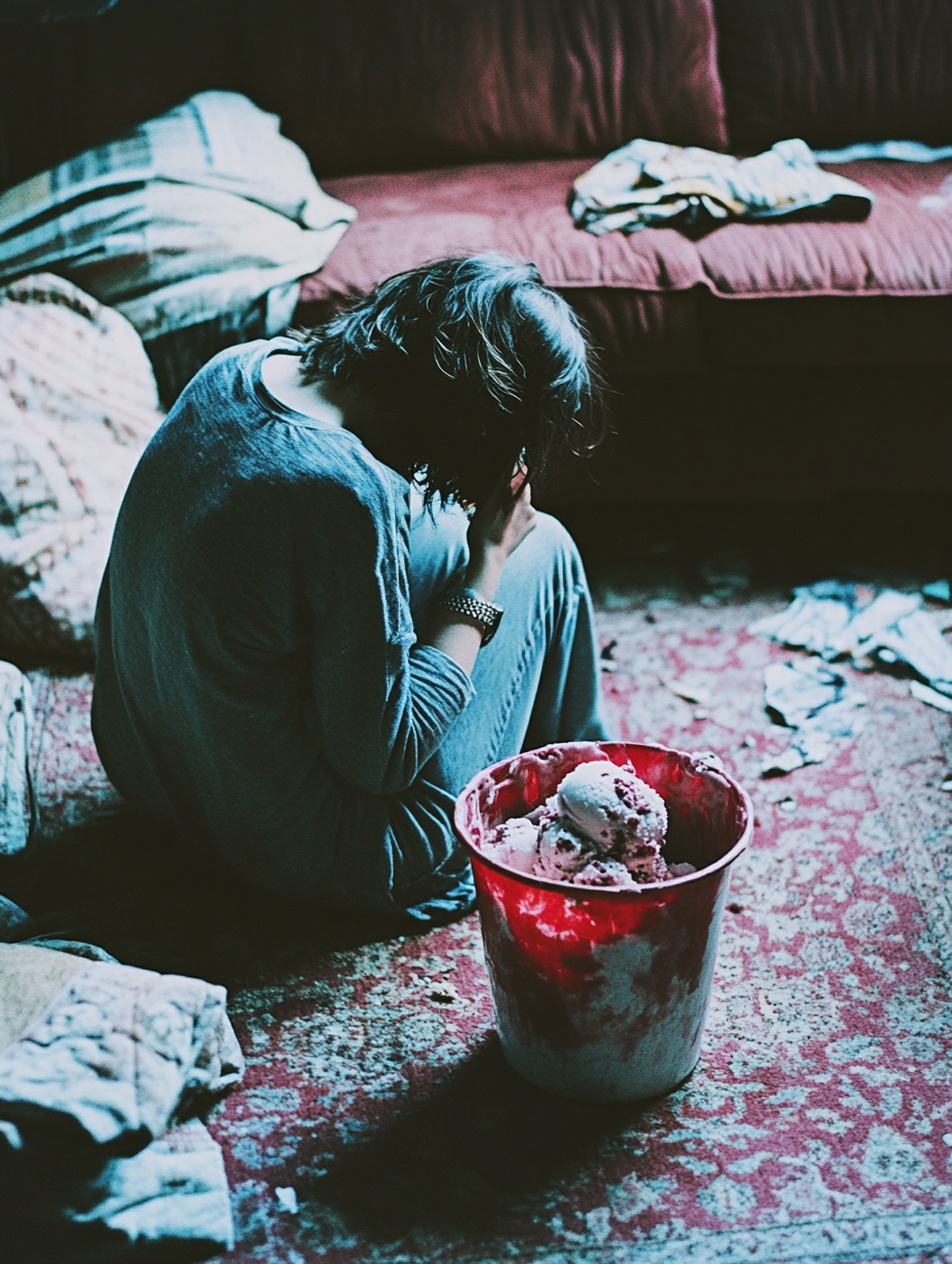 A Woman Eating Ice Cream in Cozy Room