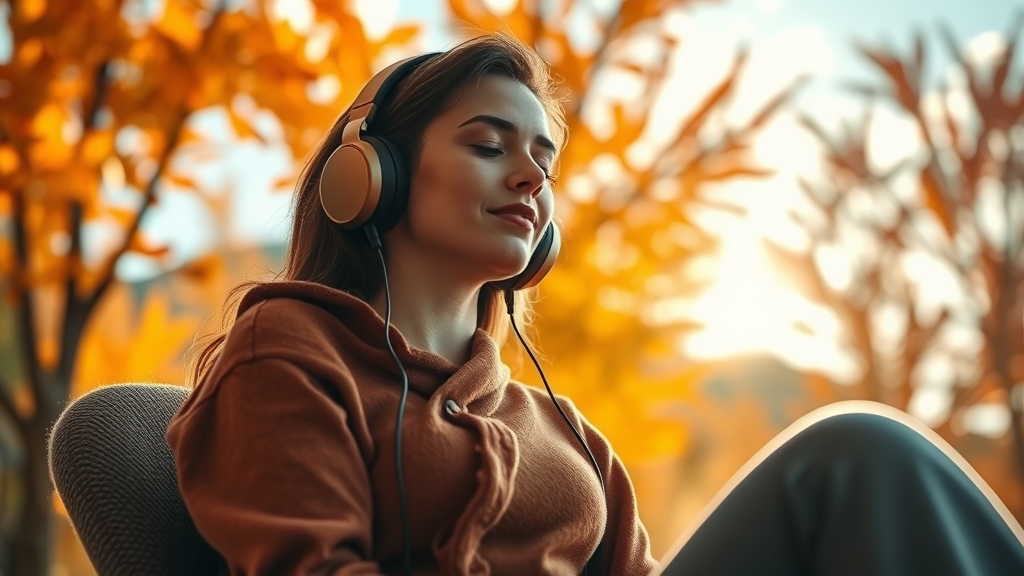 A Woman Enjoying Autumn Peace Amidst Nature's Beauty