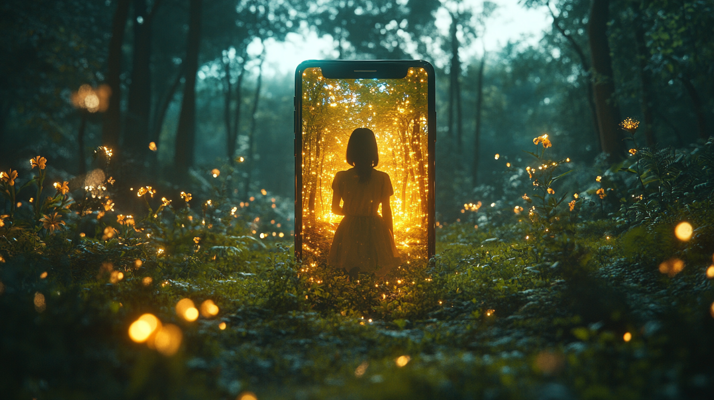 A Woman Escaping A Digital Forest Fantasy