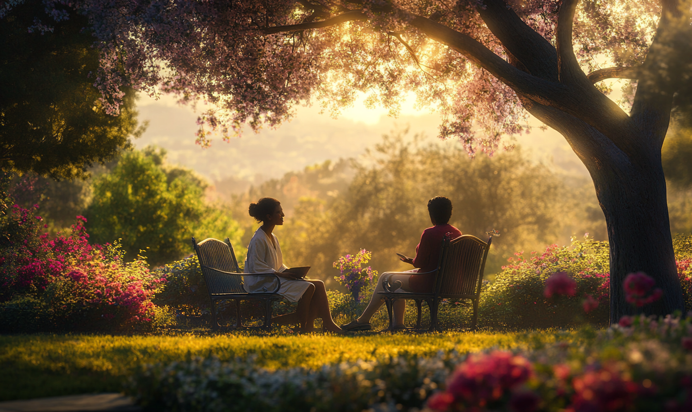 A Woman Finding Peace with Assistance in Park