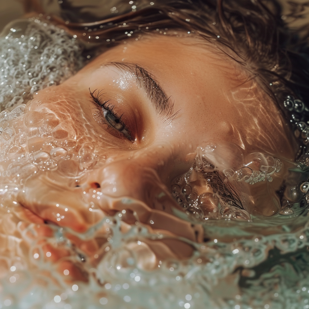 A Woman Partially Submerged in Milky Sea