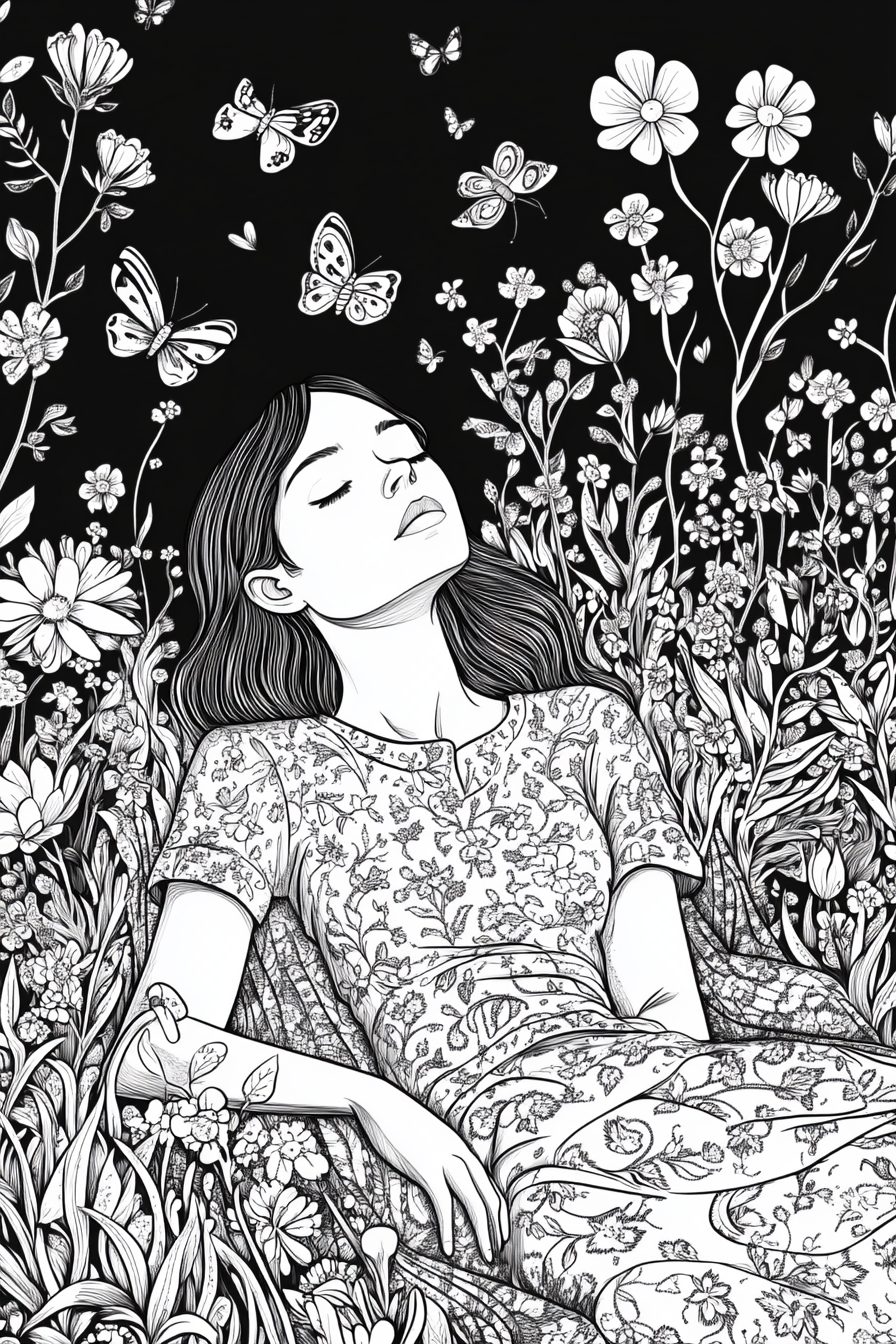 A Woman Relaxing in Magical Garden