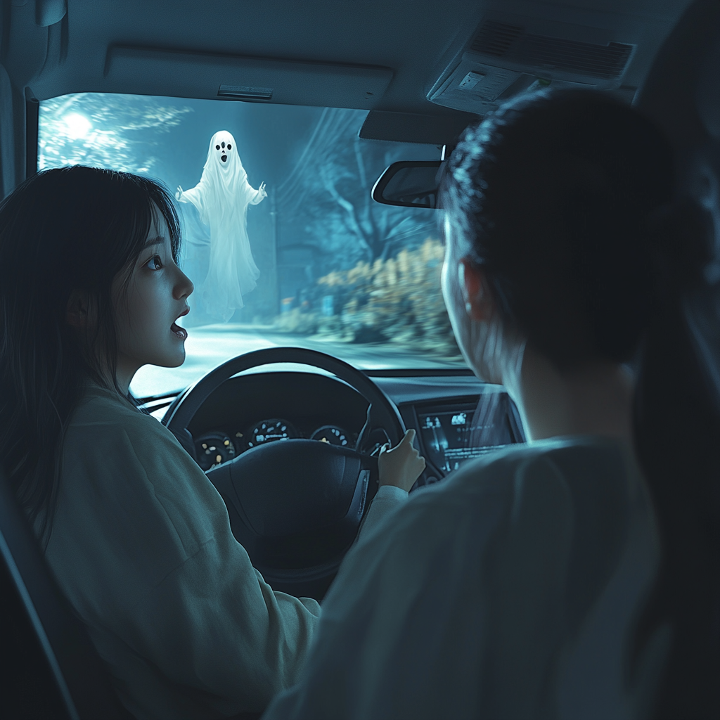 A Woman Sees Evil Ghost While Driving Car