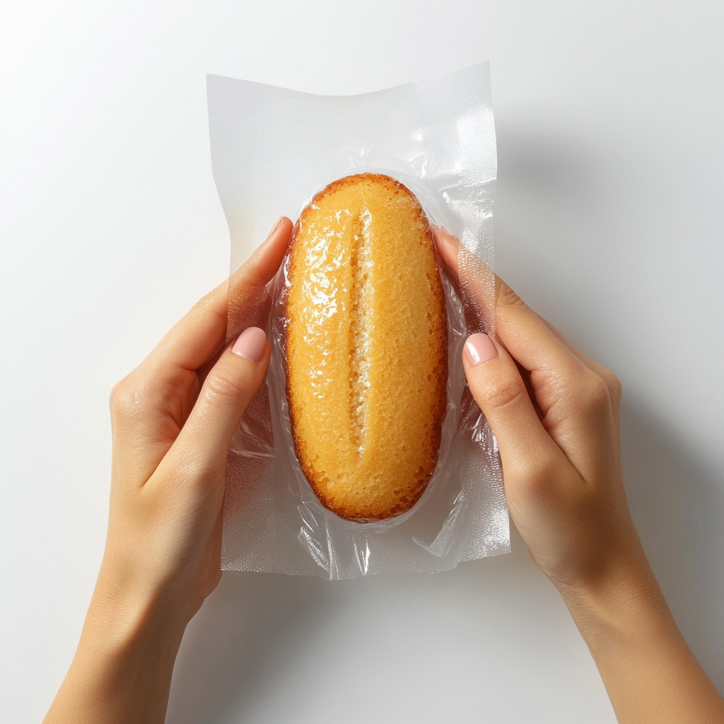 A Woman Unwrapping Delicious Almond Friand Cake