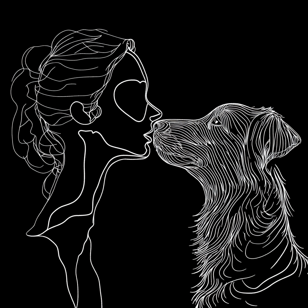 A Woman and a Dog in a Kiss: Profile Contours Forming a Heart Shape