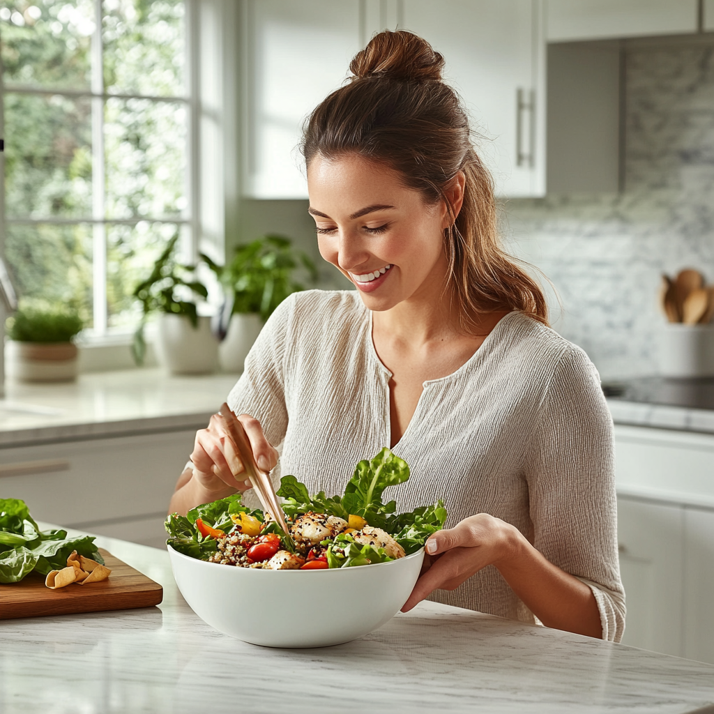 A Woman in Her Thirties Eating Healthy Meal