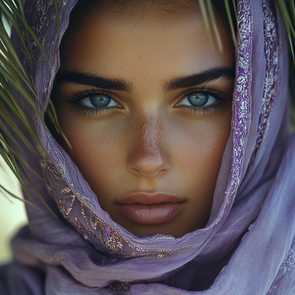 Arab woman wearing purple Headscarf