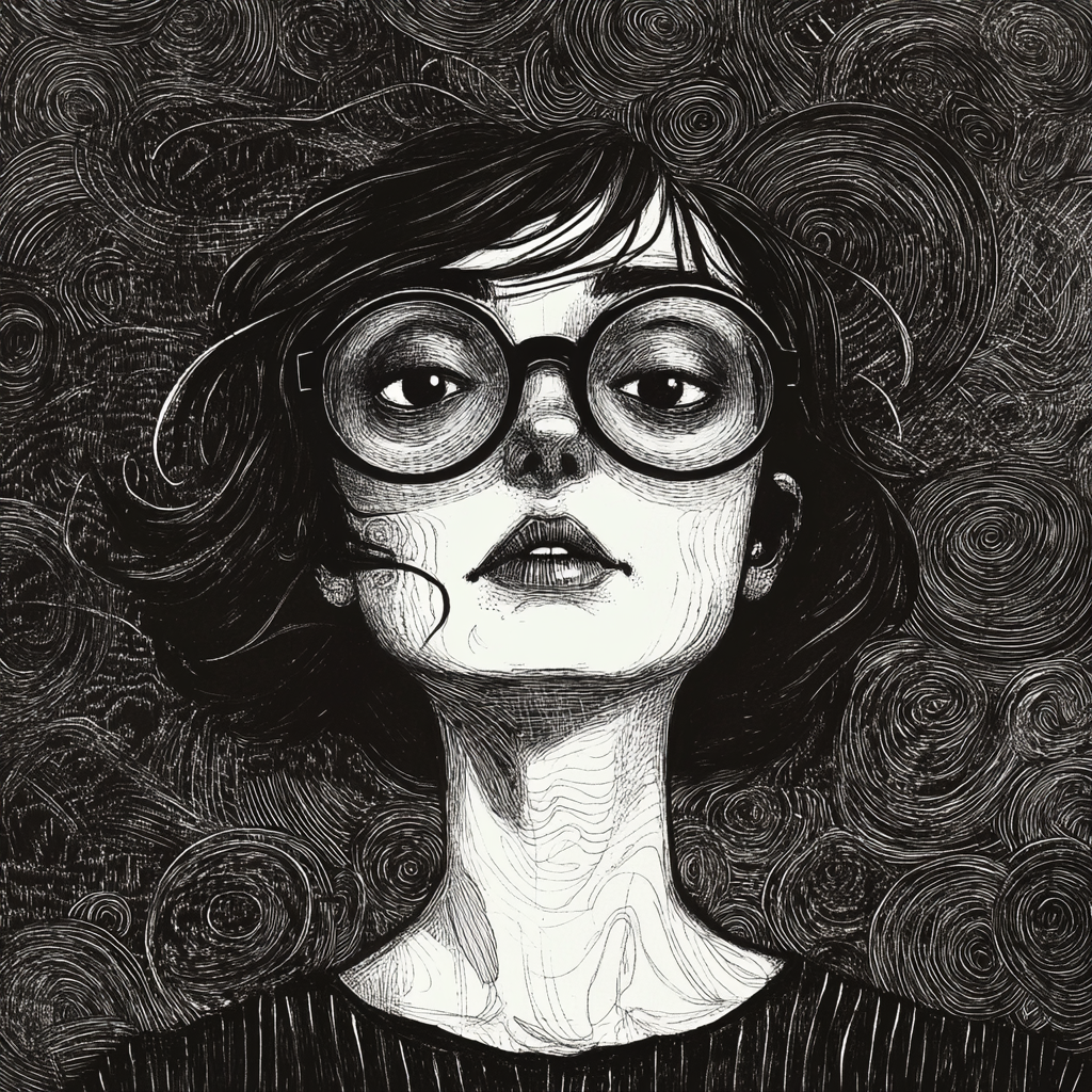 A Woman in Round Glasses, Edward Gorey Style