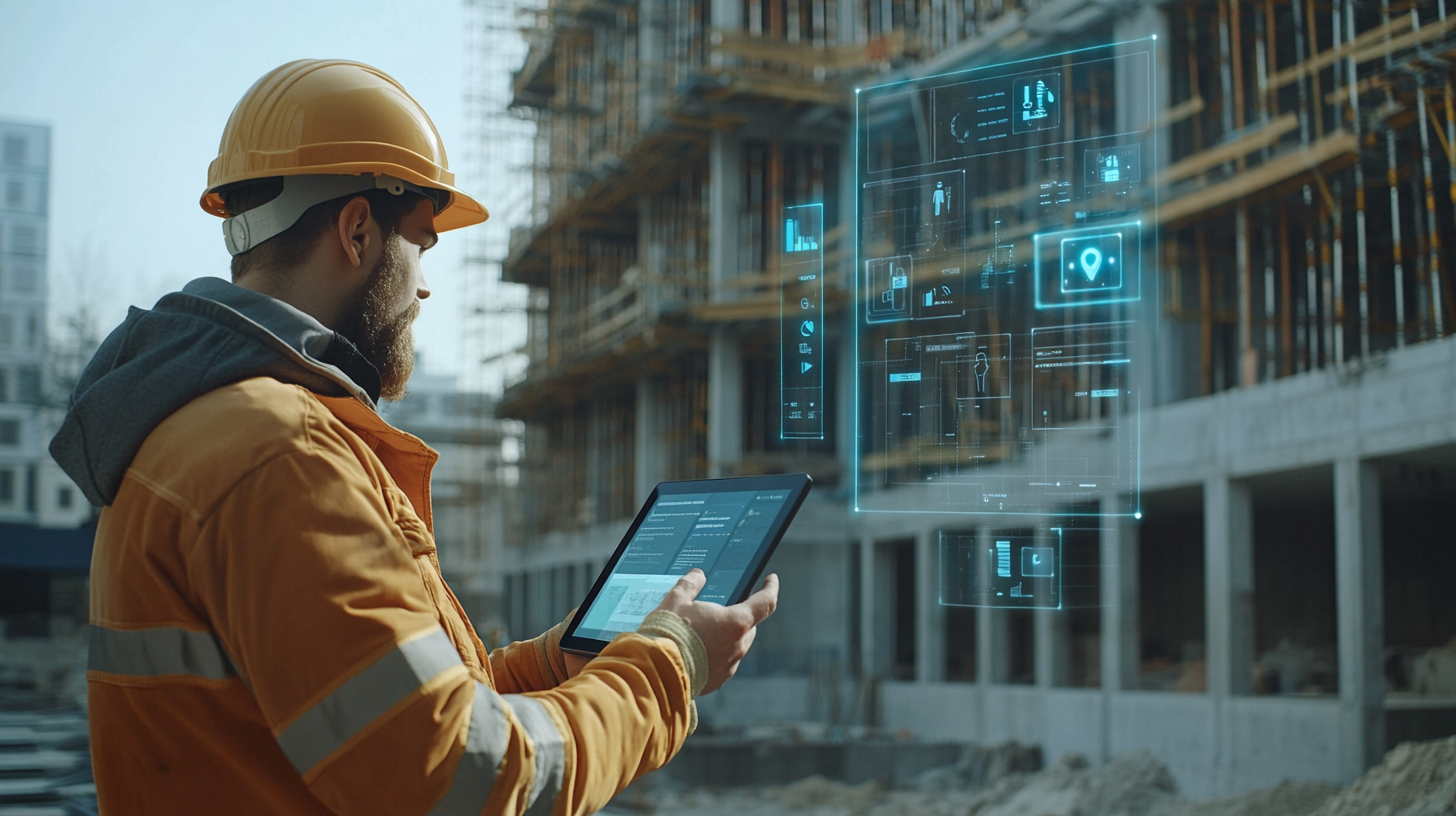 A Worker with a Tablet on a Construction Site