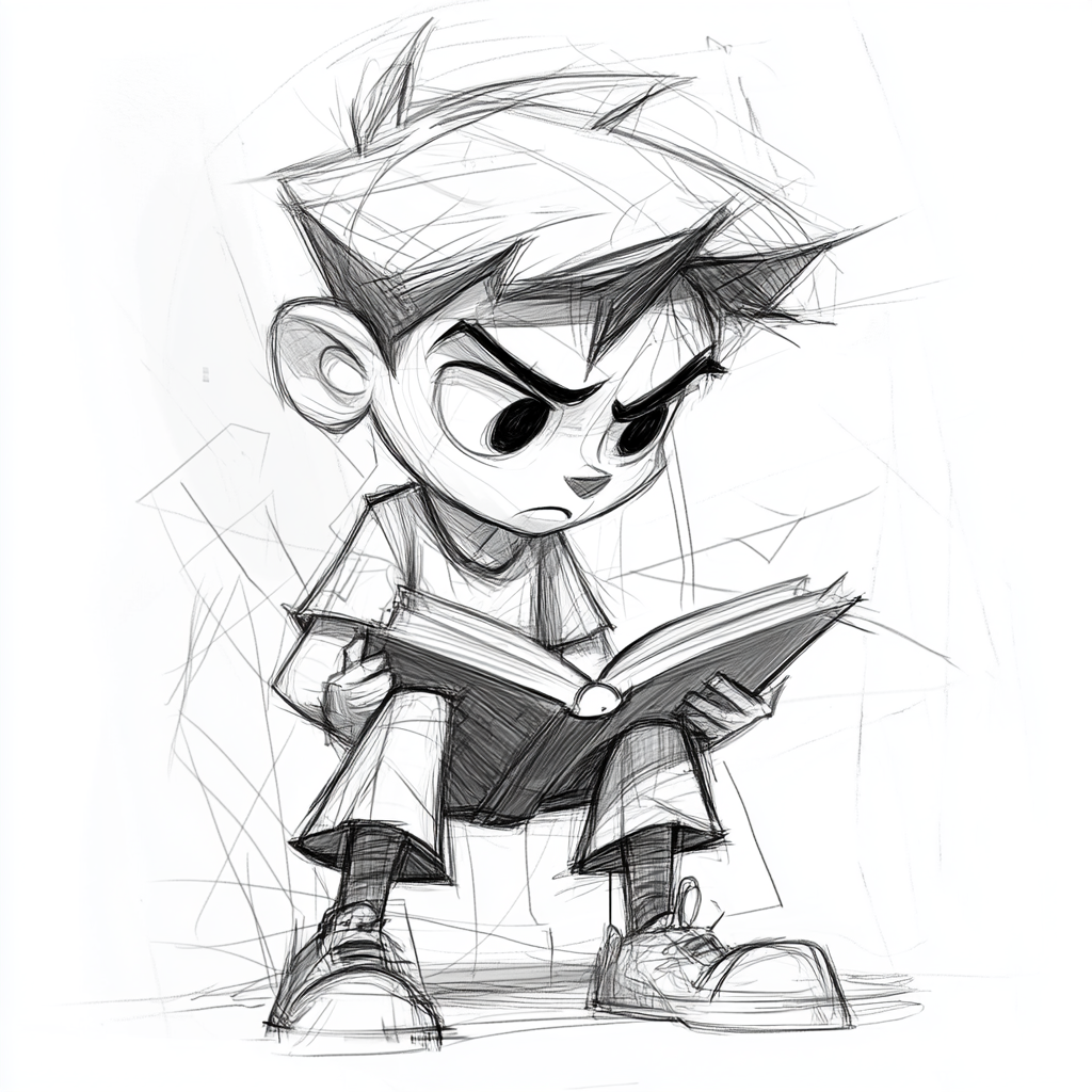 A Young Boy Reading Book with Geometric Shapes