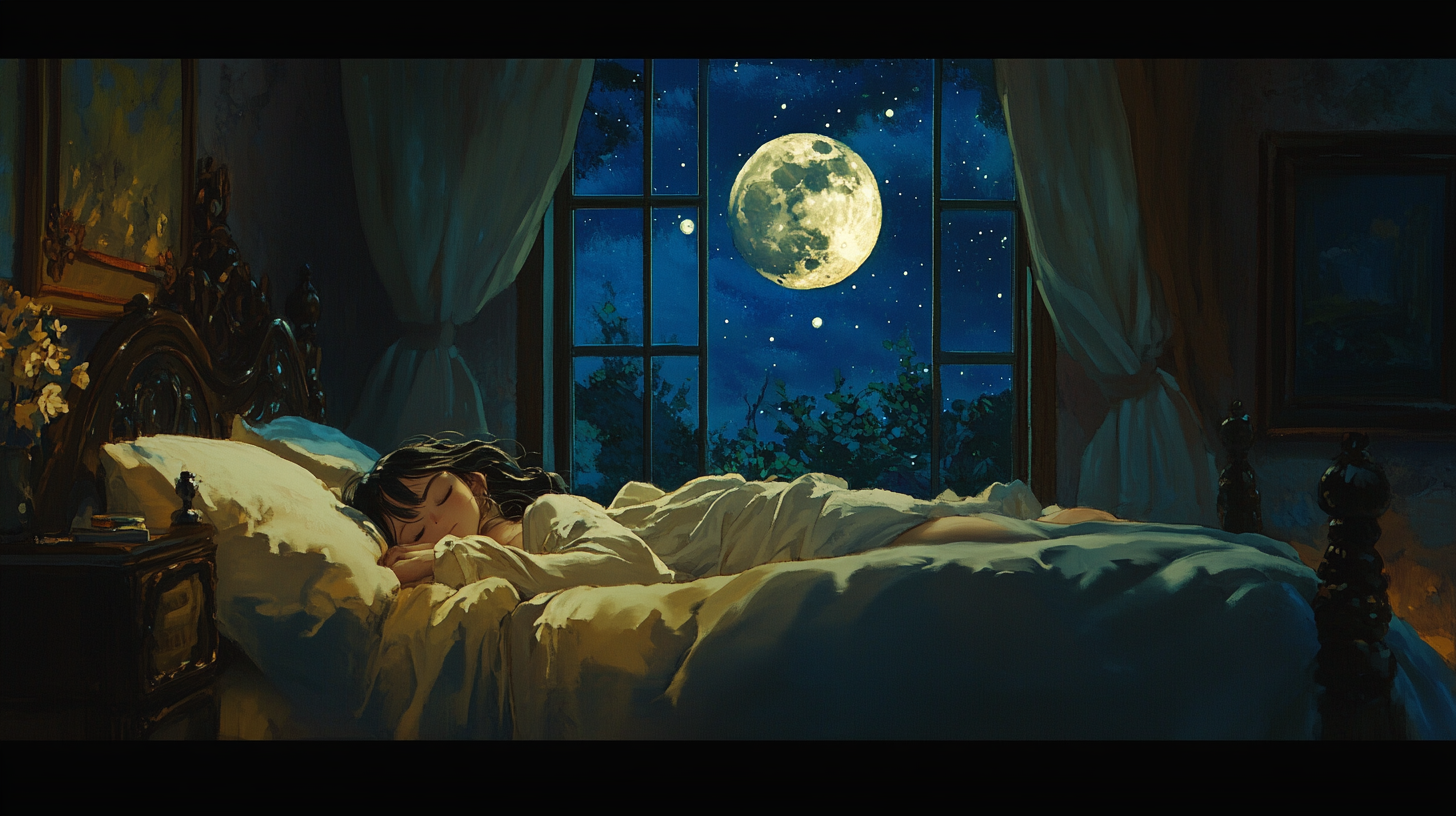 A Young Girl Dreaming Under Starry Night Sky