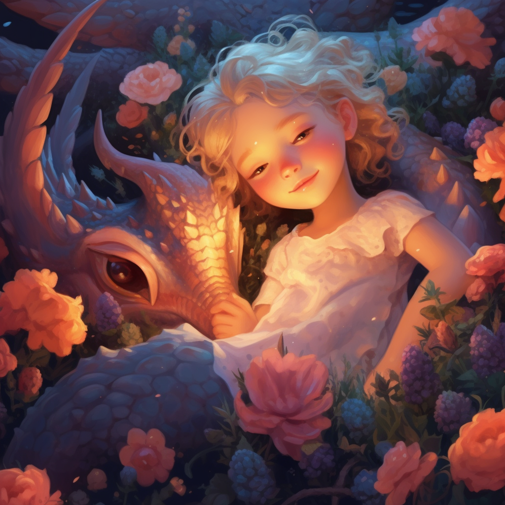 A Young Girl Sleeping With Gentle Dragon