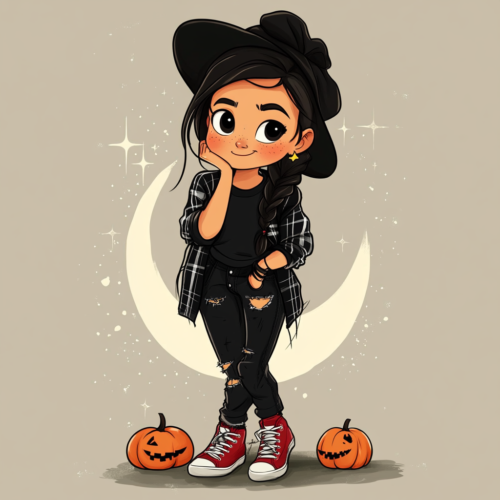 A Young Girl in Halloween Witch Costume Illustration