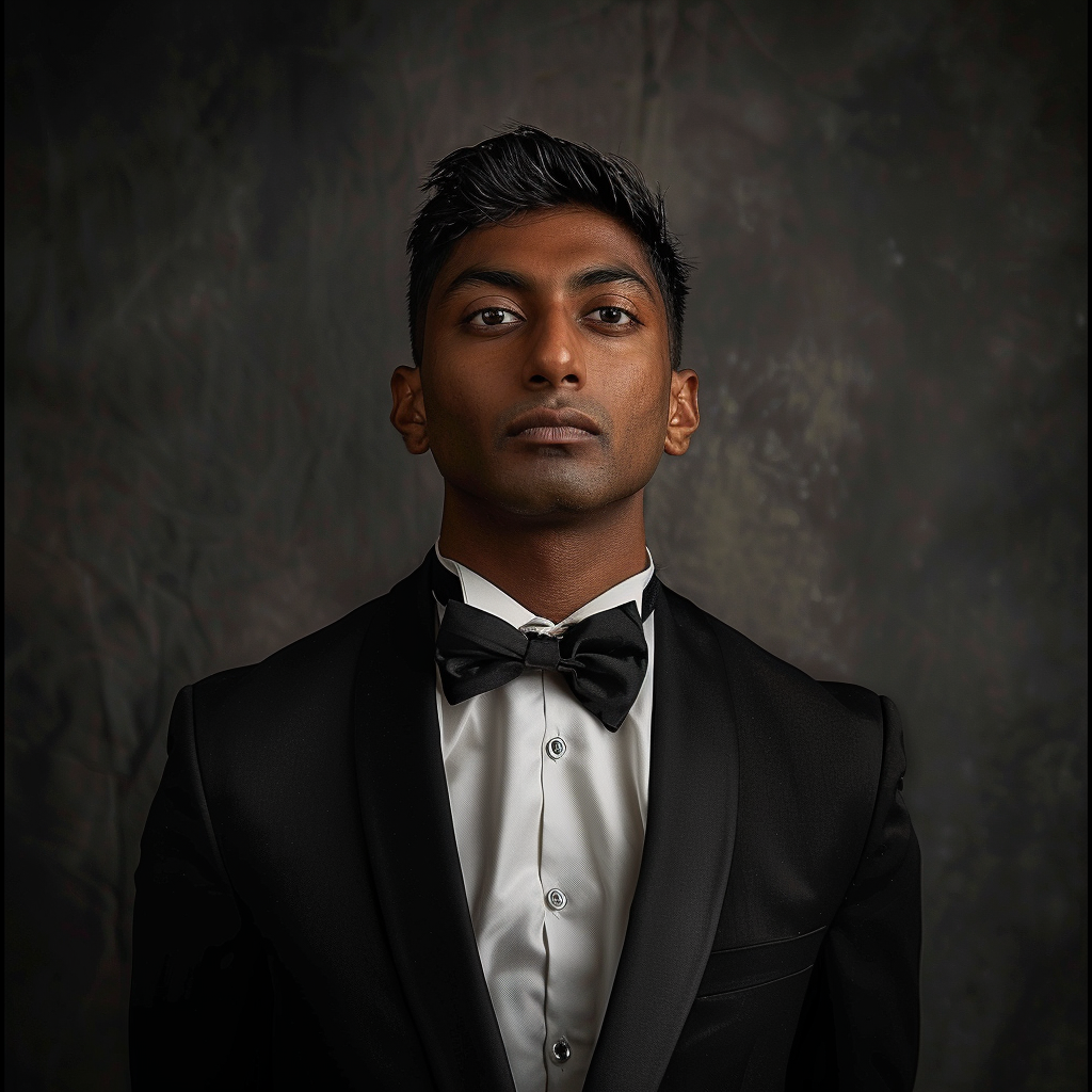 A Young Indian British Man in 1940s Tuxedo