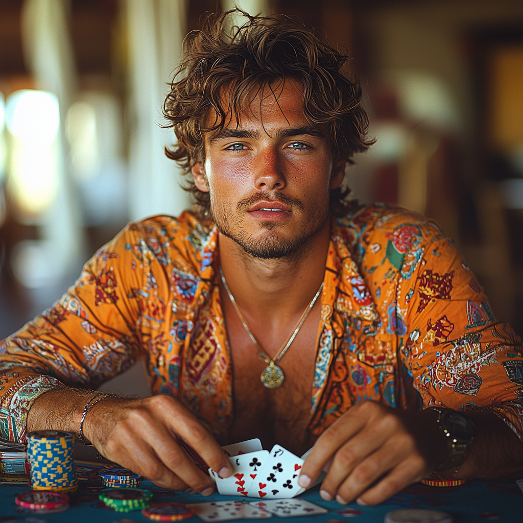 A Young Man Enjoying Poker Night Fun