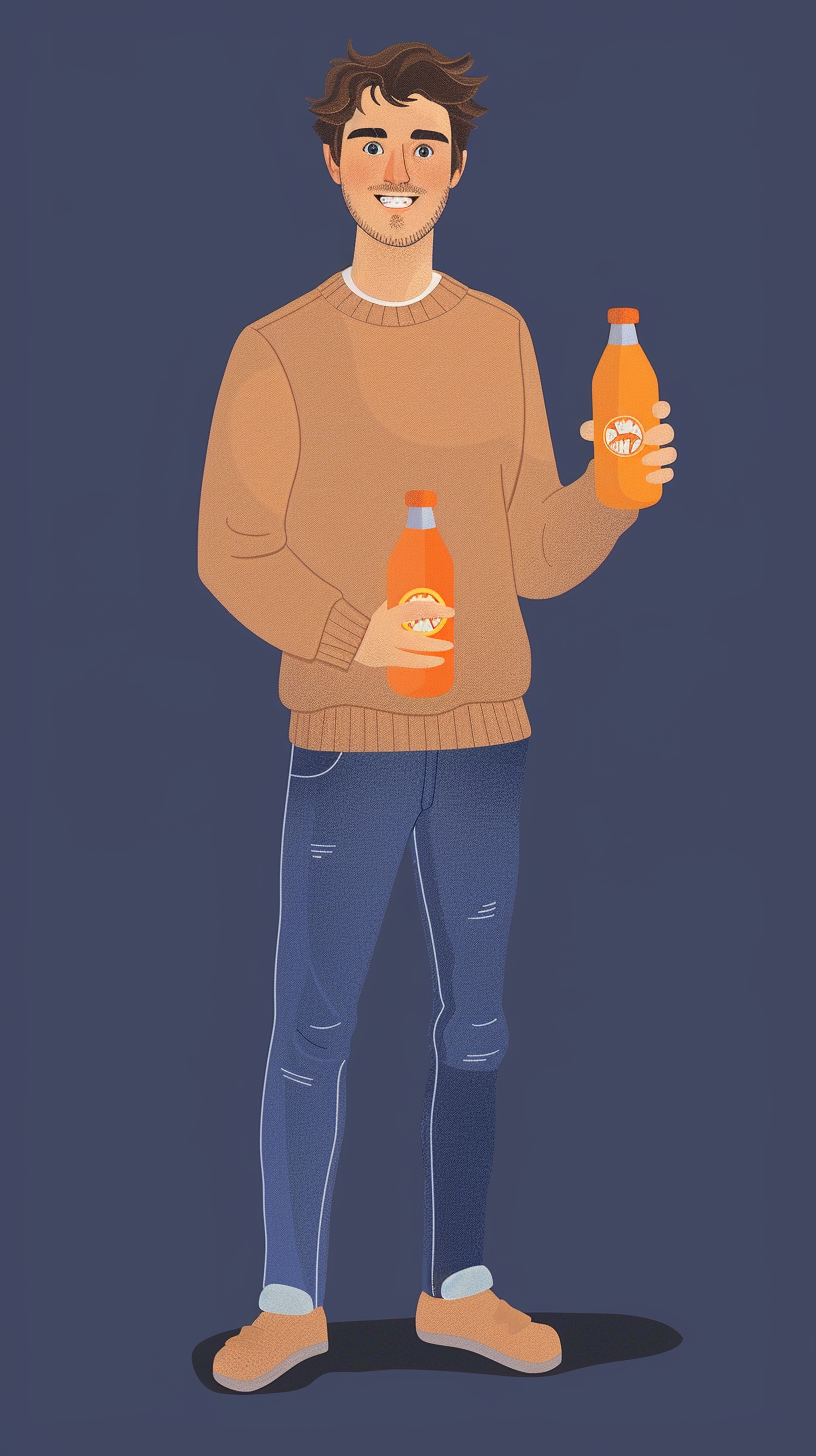 A Young Man Holding Orange Juice Bottle