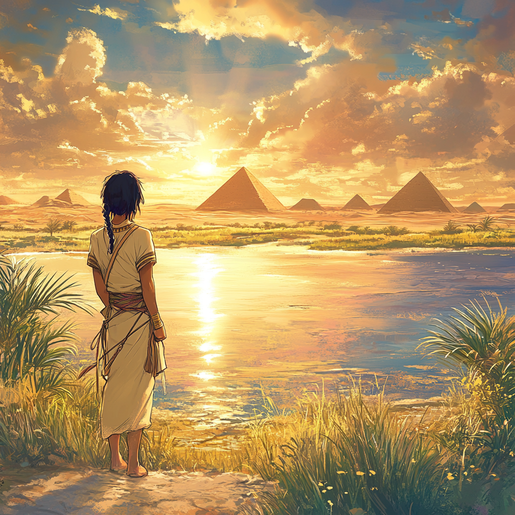 A Young Pharaoh at Dawn on Nile Banks