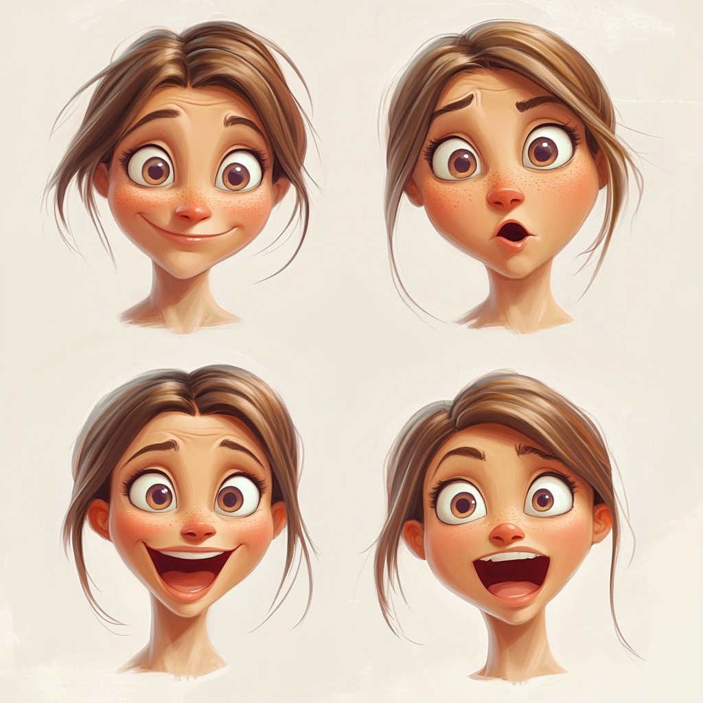 A Young Woman's Four Expressions in Art