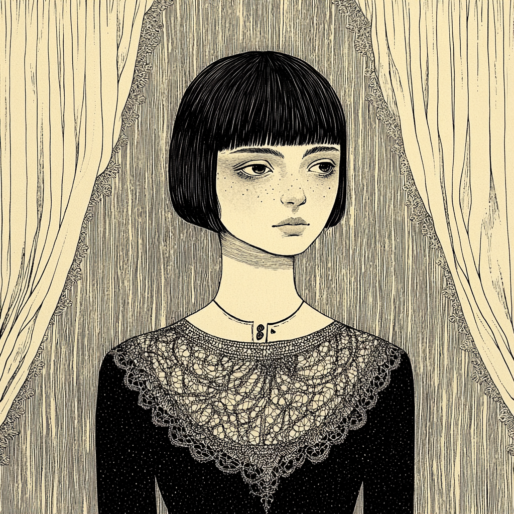 A Young Woman Reimagined in Edward Gorey Style