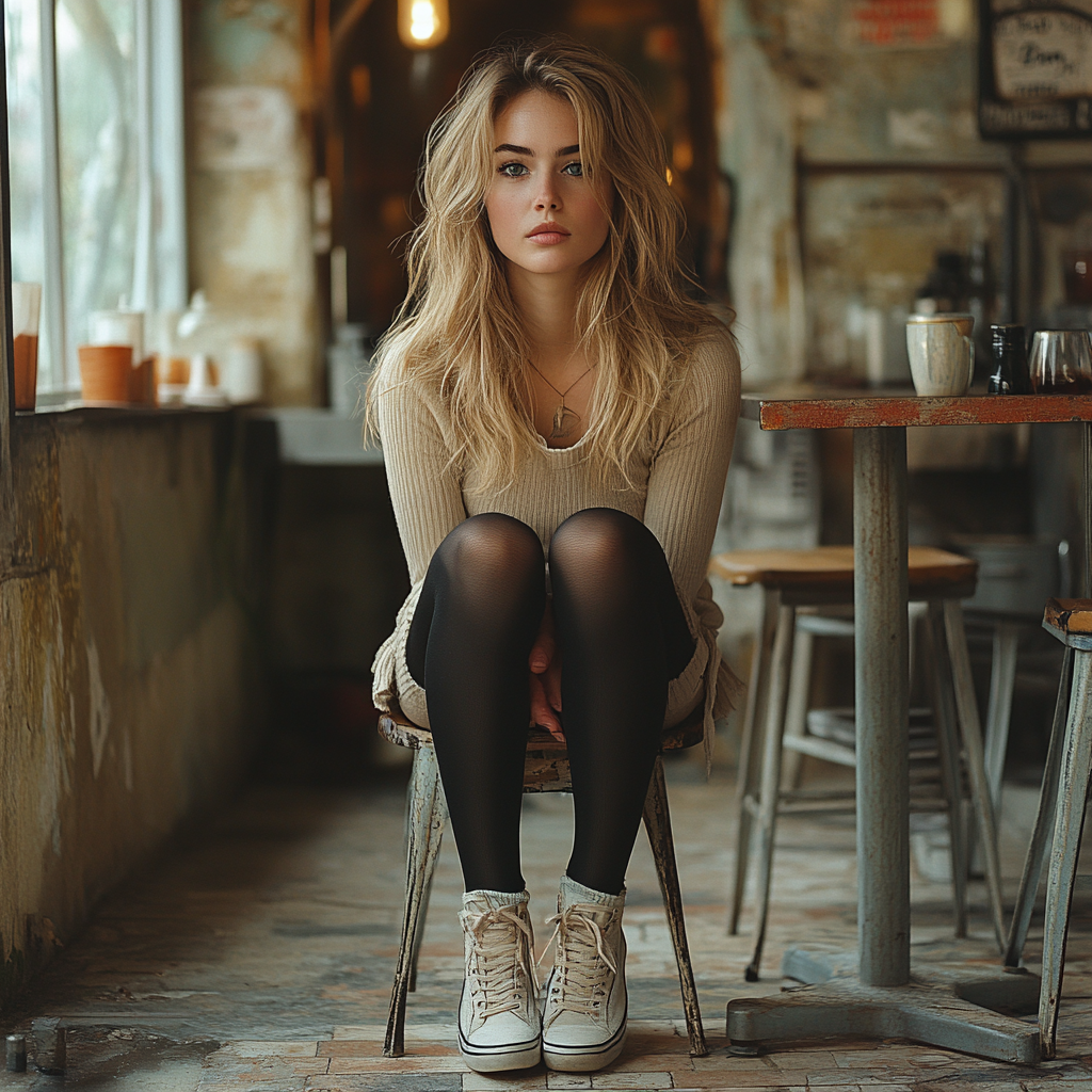 A Young Woman in Cafe