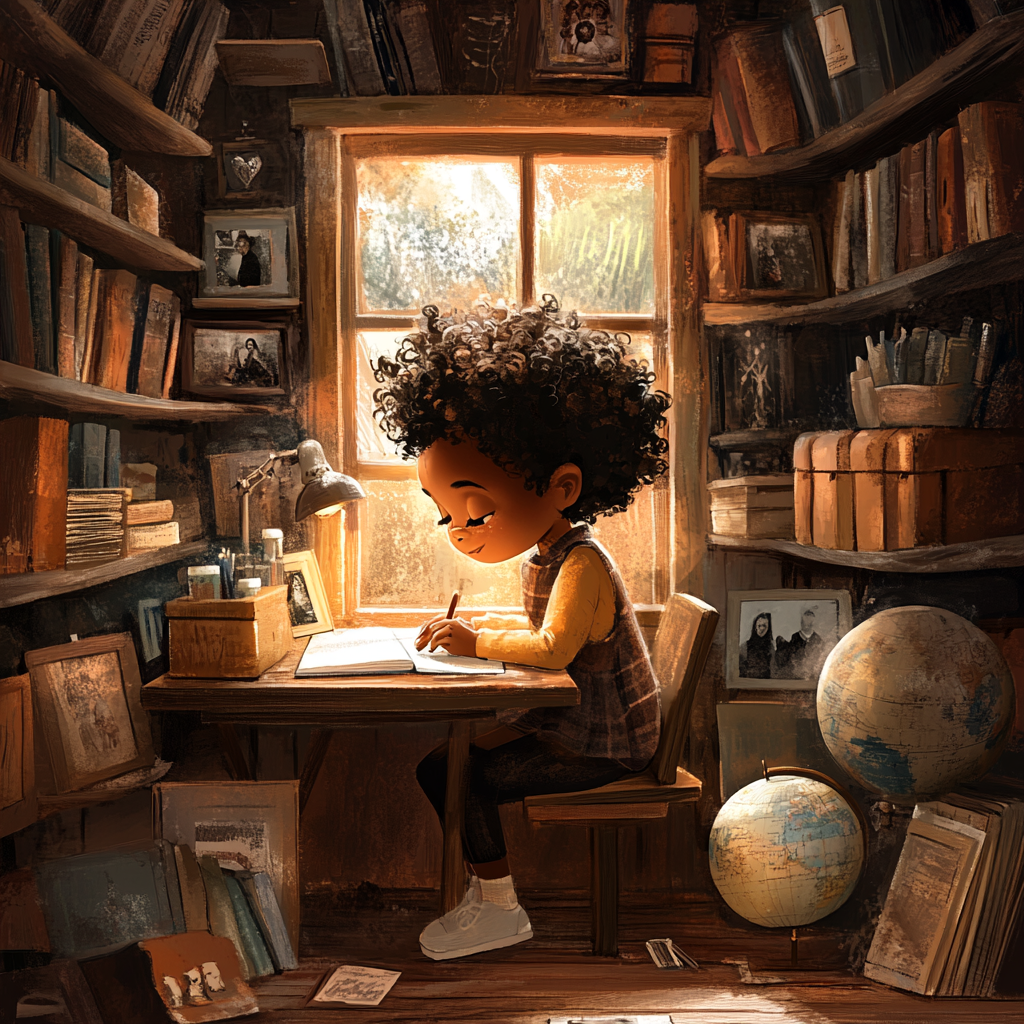 A Young writer in a cozy attic legacy.