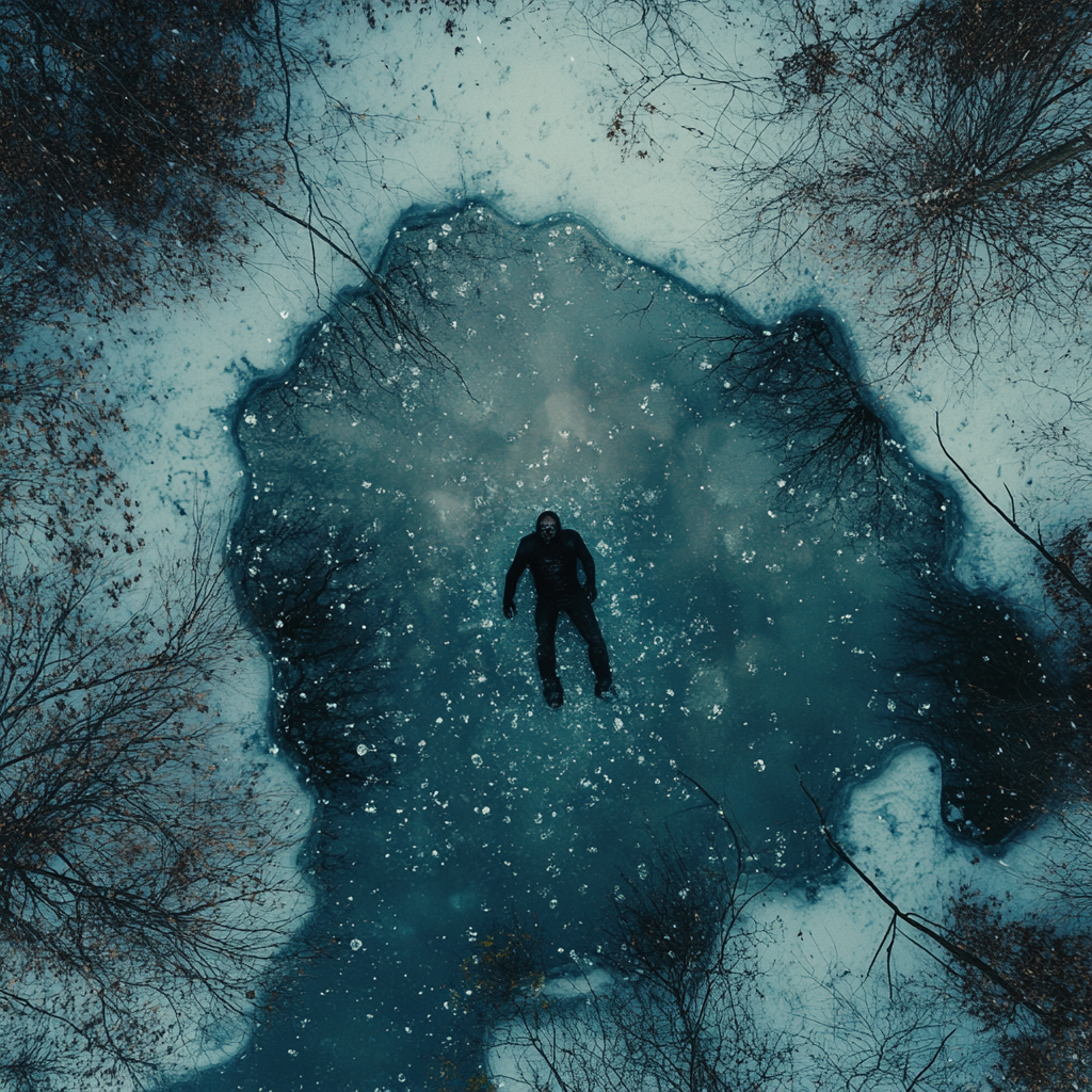 A Zombie Under Frozen Lake in Winter