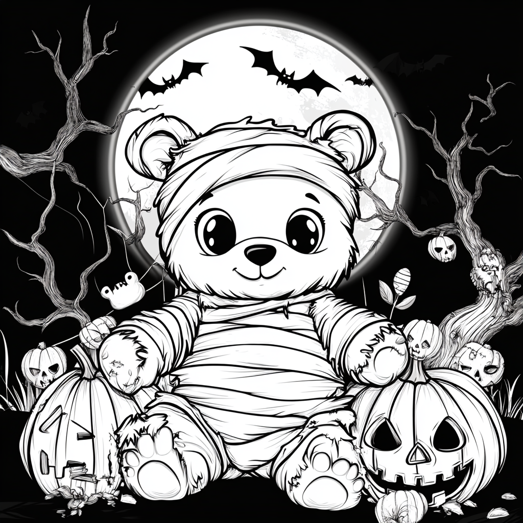 A baby bear with Halloween elements for coloring book.