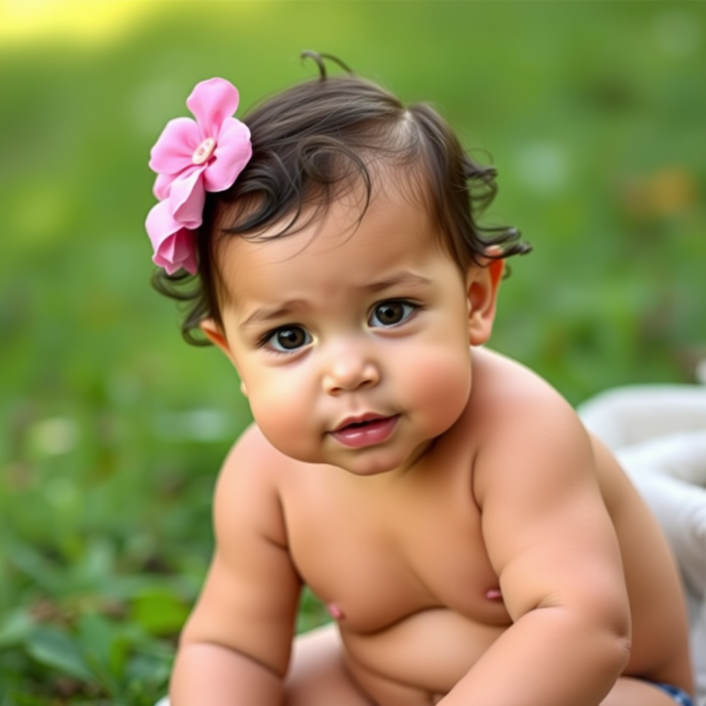 A baby girl enjoying nature.
