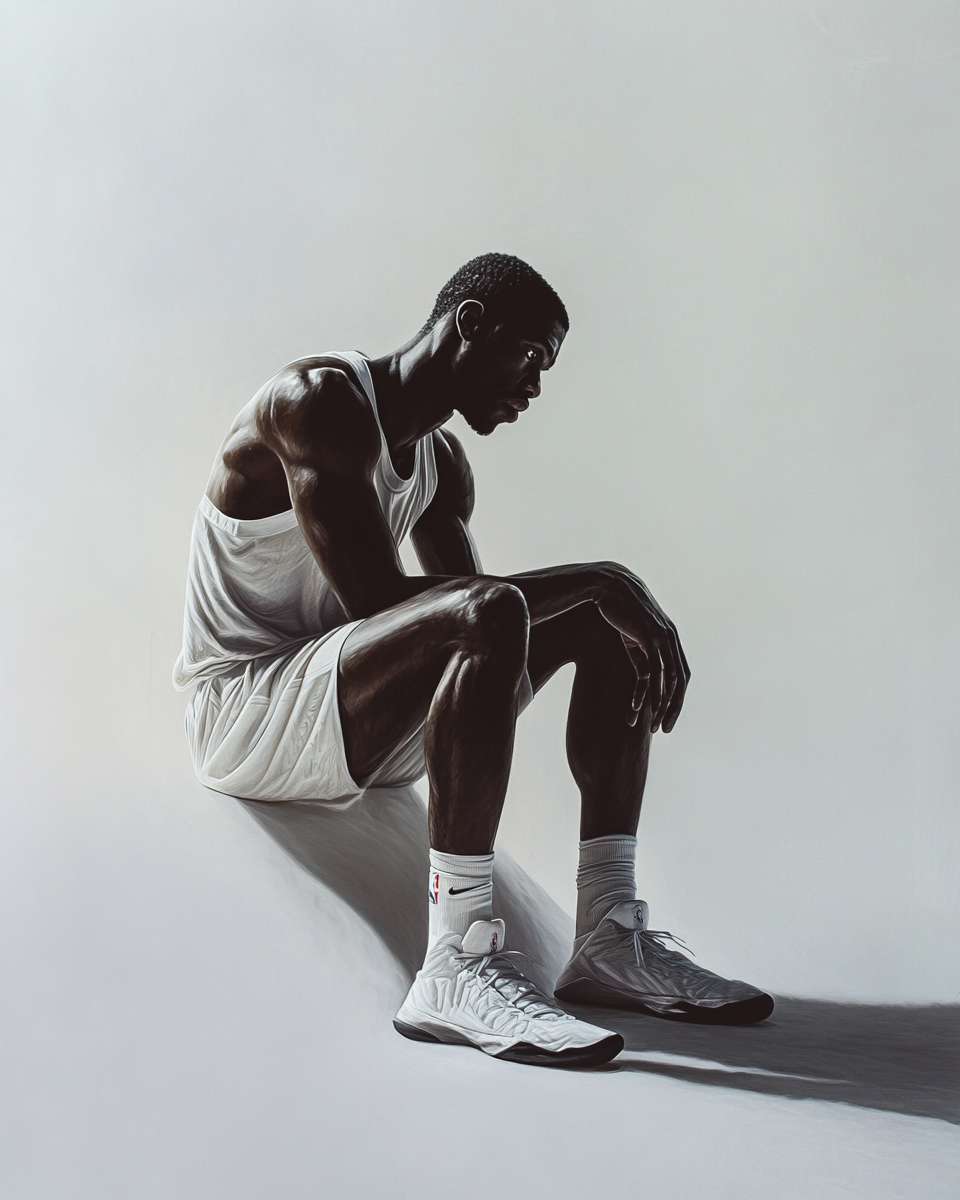 A basketball player in dramatic, cinematic lighting