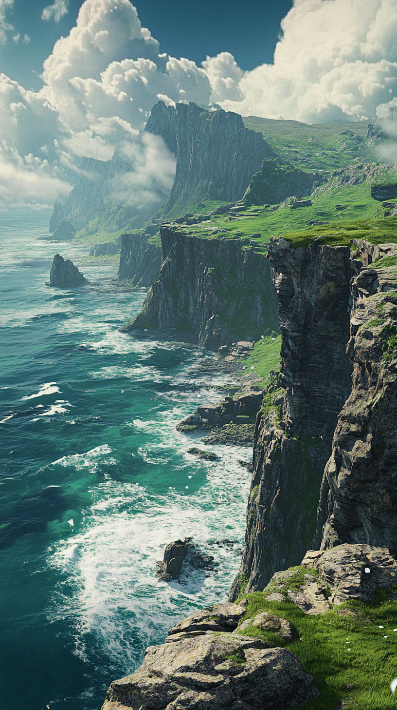 A beautiful, green Irish cliff landscape.