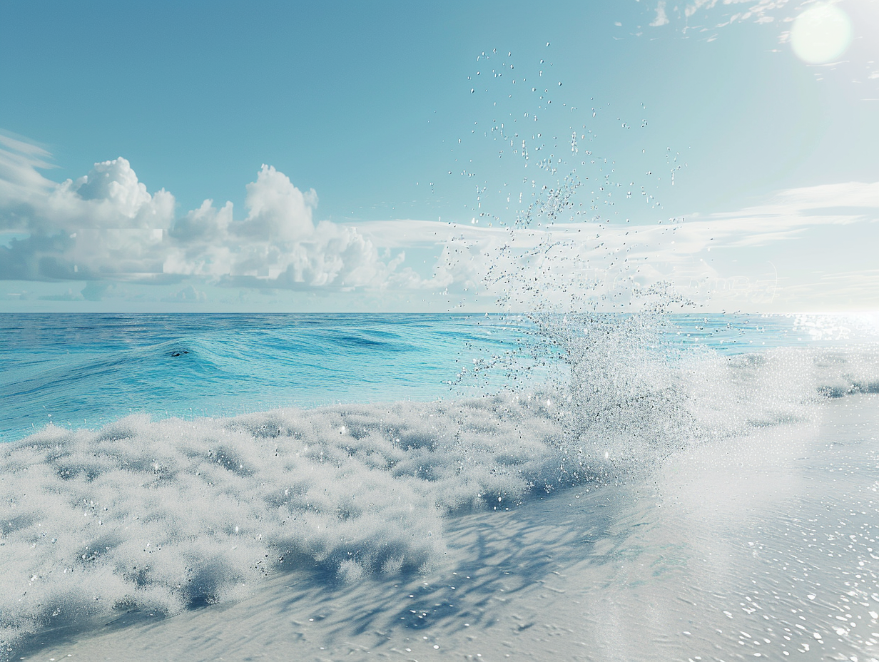 Beach Editorial Photograph With Splashing Ocean Waters