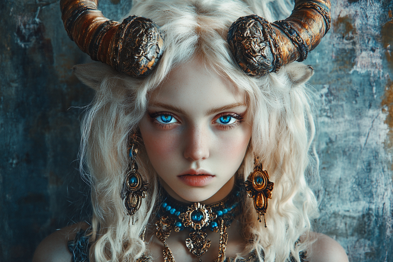 A beautiful girl with horns and bright colors