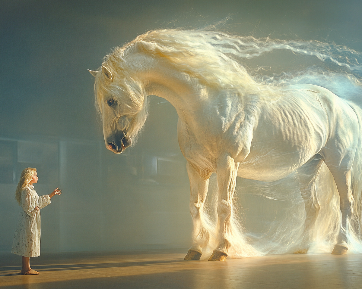 A beautiful horse in a surreal movie scene