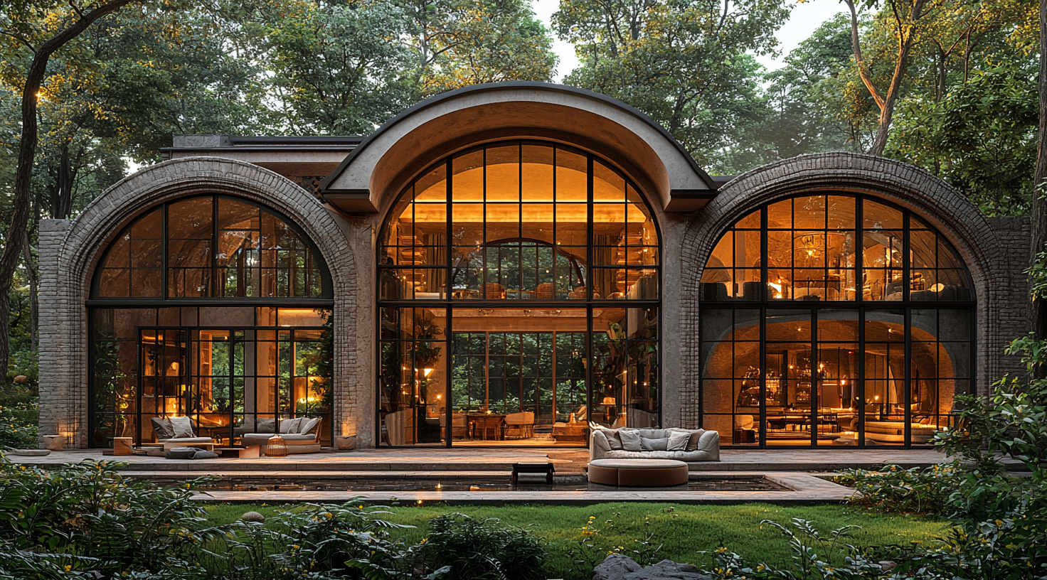 A beautiful house in the forest with elegant interior.