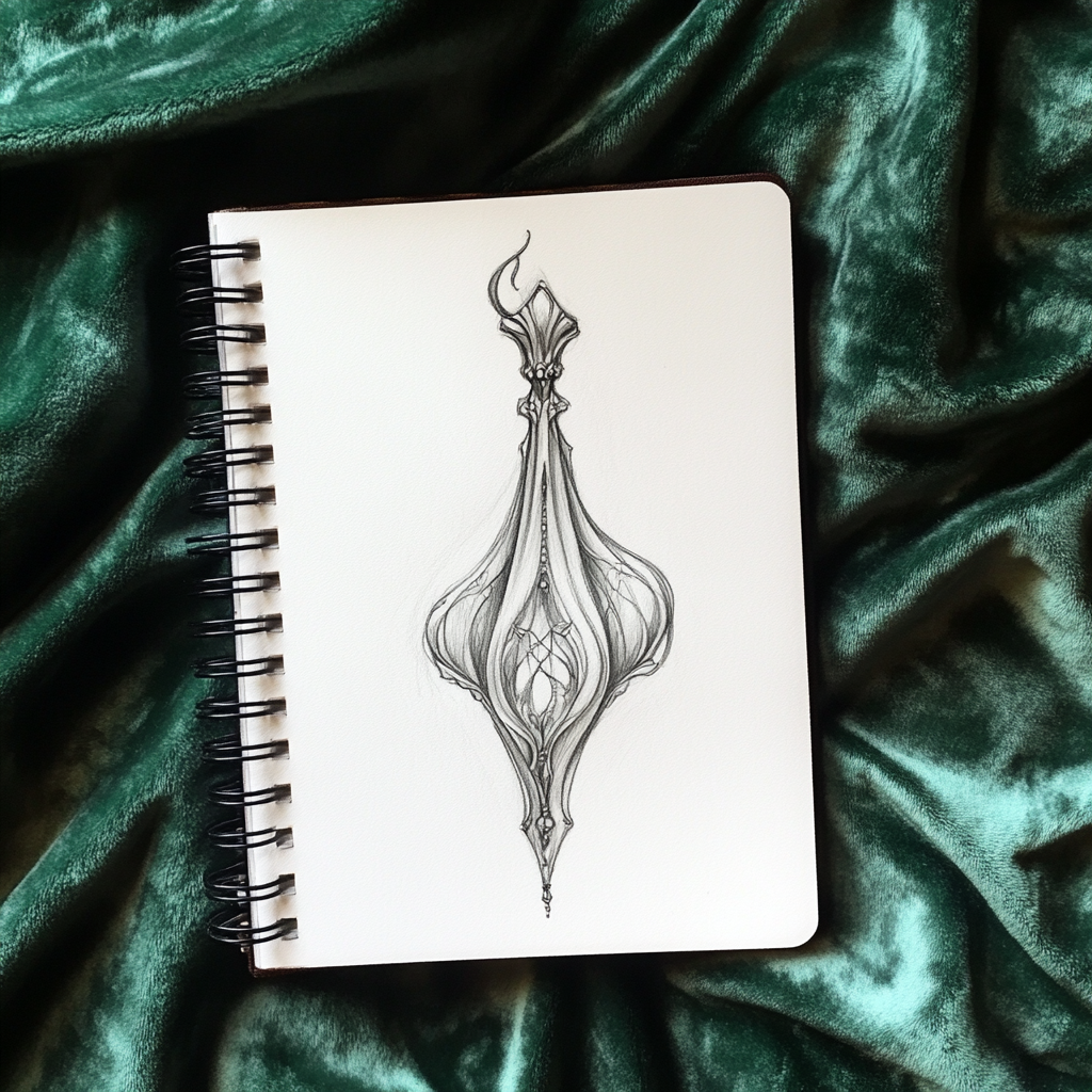 A beautiful pendant drawing on a notebook page.