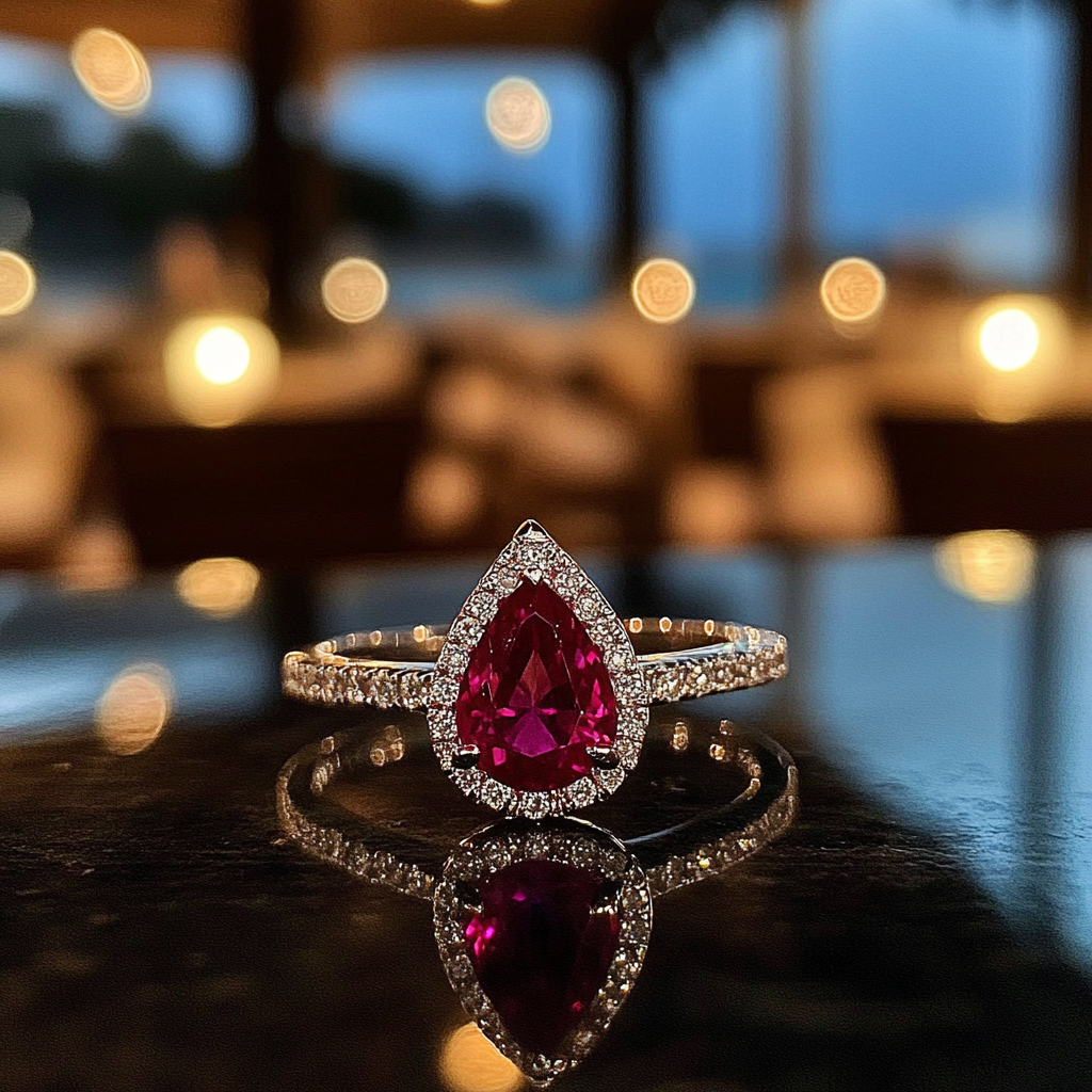 A beautiful ruby engagement ring in romantic setting