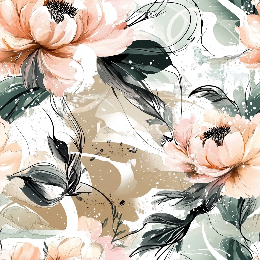 A beautiful watercolor peony and leaf pattern